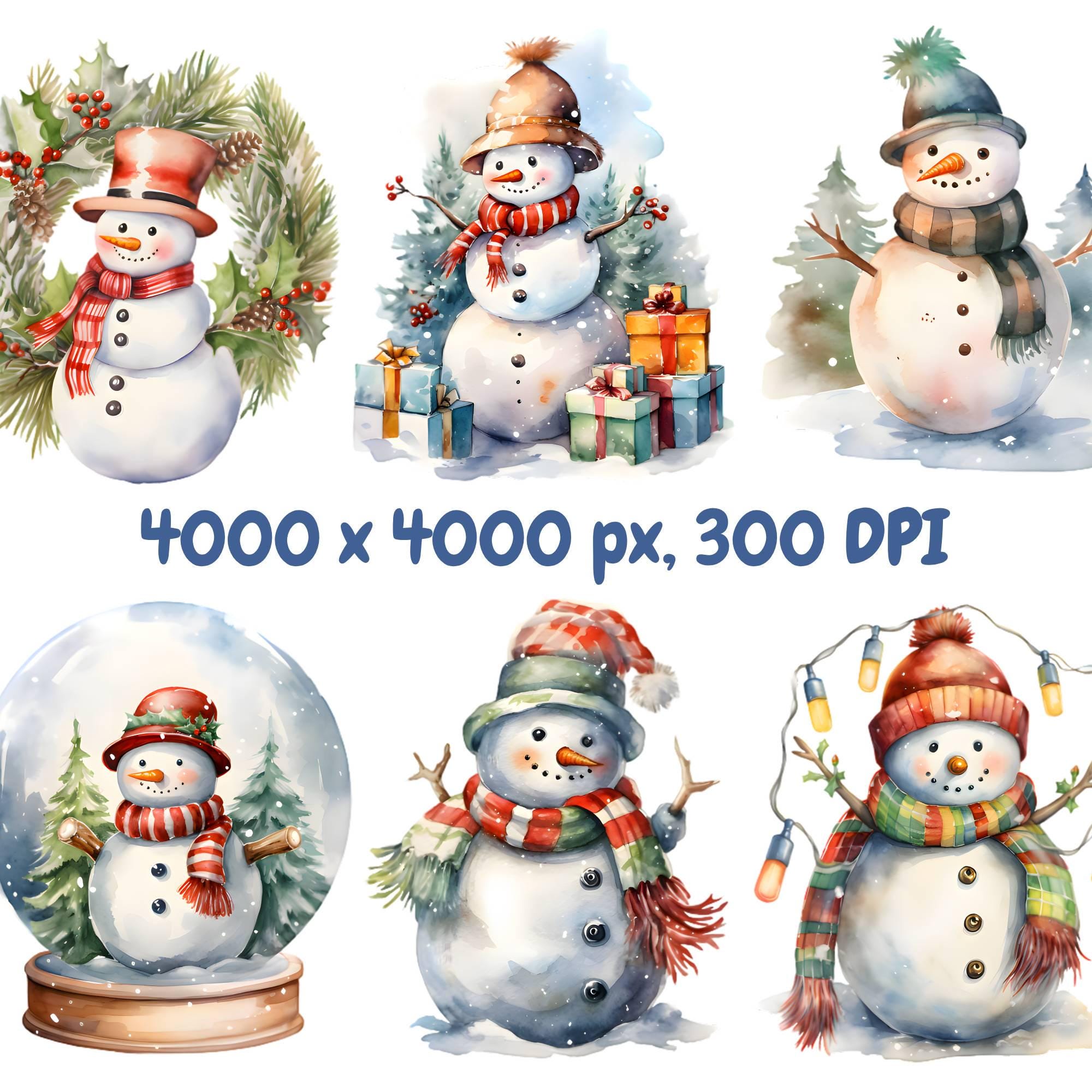 Watercolor Snowmen Clipart Bundle, Cute Snowman Clipart, Winter Snowman ...