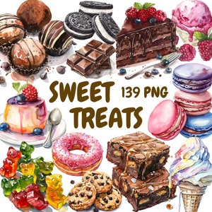 Aquarell süße Leckereien Clipart Bundle, Süßes Essen Clipart, Lollipop Illustrationen, transparente PNG Grafiken, kommerzielle Nutzung