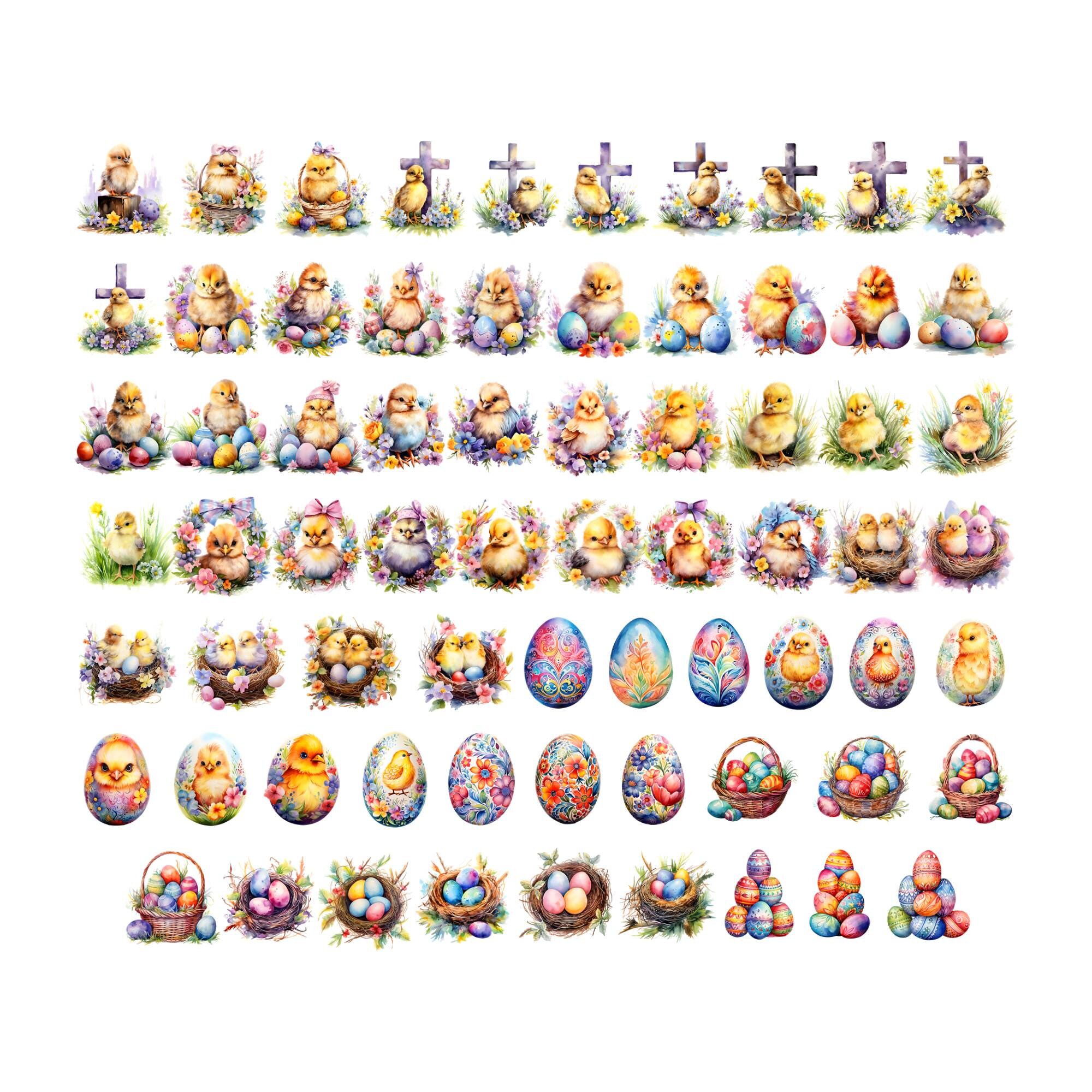 Watercolor Easter Chicks Clipart Bundle, Cute Baby Chick PNG, Happy ...