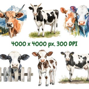 Watercolor Cows Clipart Bundle, Farm Animals Clipart, Cow Illustrations ...