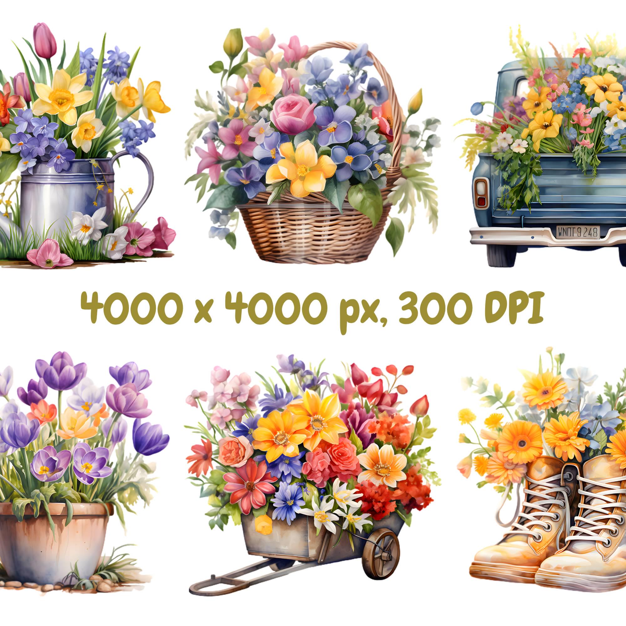 Watercolor Spring Flowers Clipart Bundle, Easter Floral Bouquet PNG ...