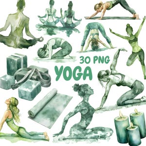Watercolor Yoga Clipart Bundle, Yoga Poses Clipart, Meditation Illustrations, Transparent PNG Graphics, Commercial Use