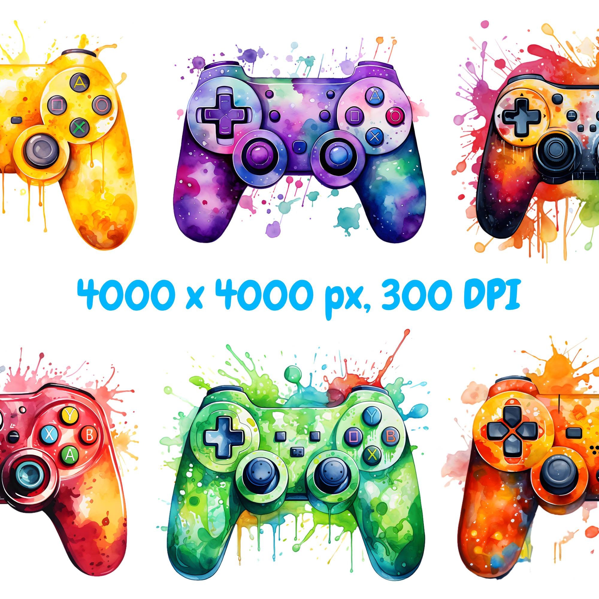 Watercolor Game Controller Clipart Bundle, Console Controllers Clipart ...
