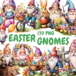 Watercolor Easter Gnomes Clipart Bundle, Garden Spring Gnome PNG, Happy Easter Graphics, Instant Digital Download For Commercial Use