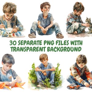Watercolor Cute Boys Clipart Bundle, Teenage Boy Clipart, Children ...
