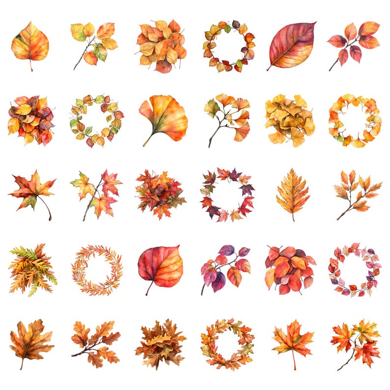 Watercolor Autumn Leaves Clipart Bundle, Fall Leaves Clipart, Leaf Illustrations, Transparent PNG Graphics, Commercial Use image 7