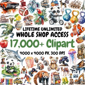 Whole Shop Bundle, Unlimited Lifetime Shop Access, Mega Watercolor Clipart Bundle, All Current And Future Designs, Commercial Use