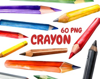 Pacchetto di clipart di pastelli ad acquerello, clipart di forniture scolastiche, illustrazioni da colorare, grafica PNG trasparente, uso commerciale