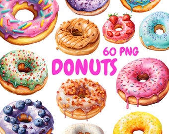 Bundle de cliparts aquarelle, illustrations de produits de boulangerie, cliparts de gourmandises sucrées, graphiques PNG transparents, usage Commercial