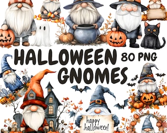 Watercolor Halloween Gnomes Clipart Bundle, Autumn Gnome Clipart, Halloween Gnome Graphics, Instant Digital Download For Commercial Use