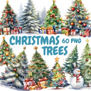 Watercolor Christmas Trees Clipart Bundle, Winter Tree Clipart, Pine Tree Graphics, Instant Digital Download For Commercial Use