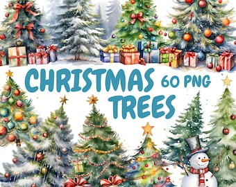 Watercolor Christmas Trees Clipart Bundle, Winter Tree Clipart, Pine Tree Graphics, Instant Digital Download For Commercial Use