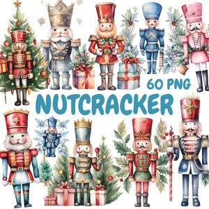 Pacote de clipart de quebra-nozes em aquarela, clipart de quebra-nozes de Natal, gráficos de impressão de quebra-nozes, download digital instantâneo para uso comercial