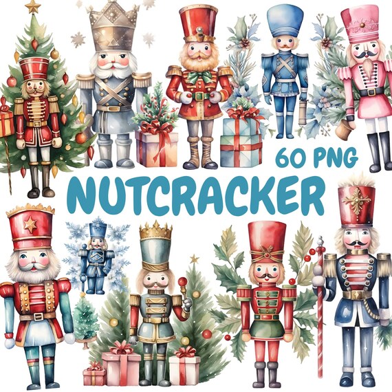 Watercolor Nutcracker Clipart Bundle, Christmas Nutcracker Clipart, Nutcracker Print Graphics, Instant Digital Download For Commercial Use