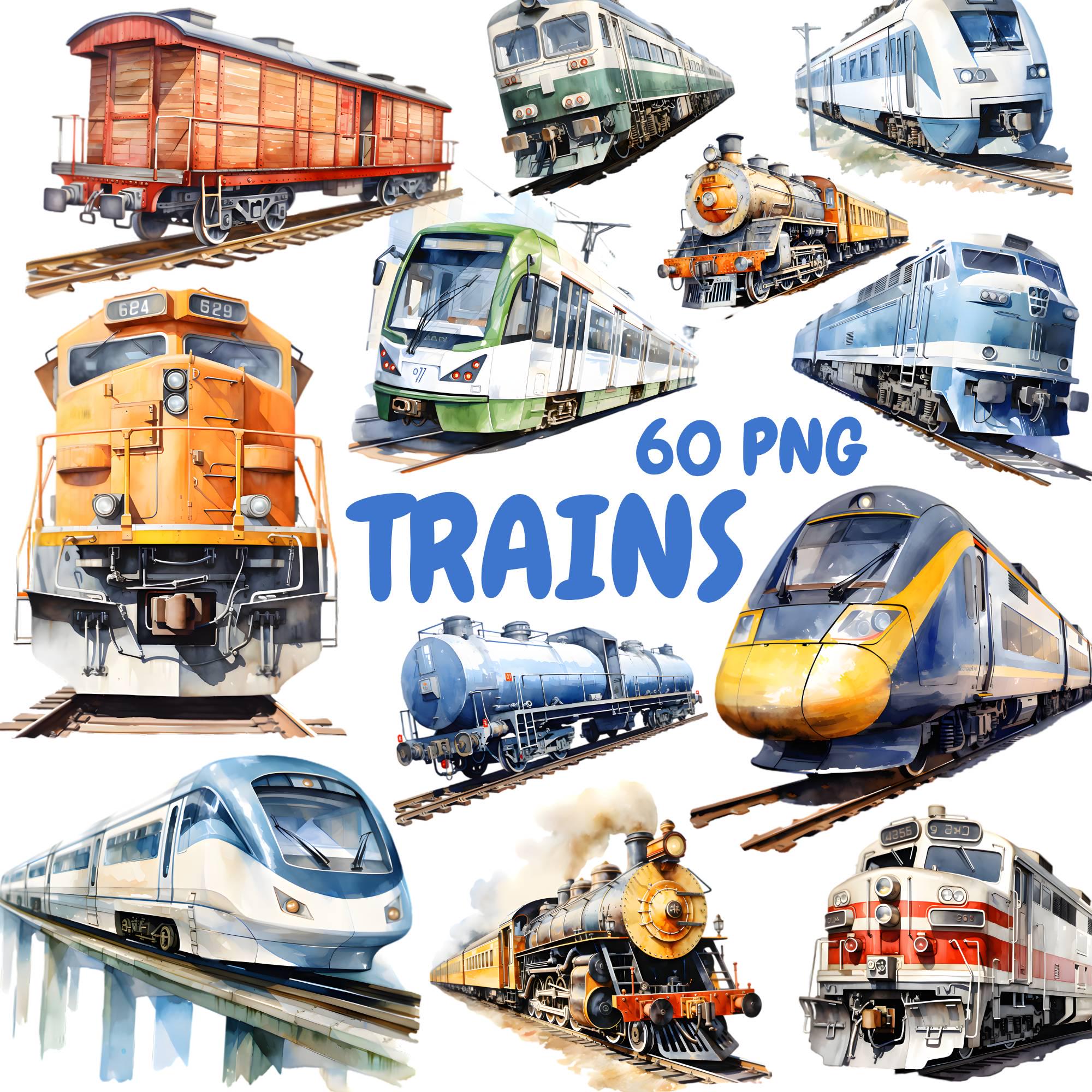 Watercolor Trains Clipart Bundle, Steam Train Clipart, Locomotive ...