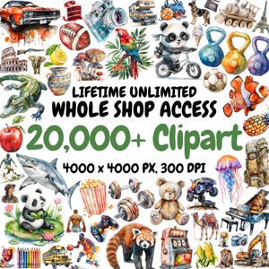 Pacchetto completo del negozio, accesso illimitato a vita al negozio, pacchetto mega clipart acquerello, tutti i design attuali e futuri, uso commerciale