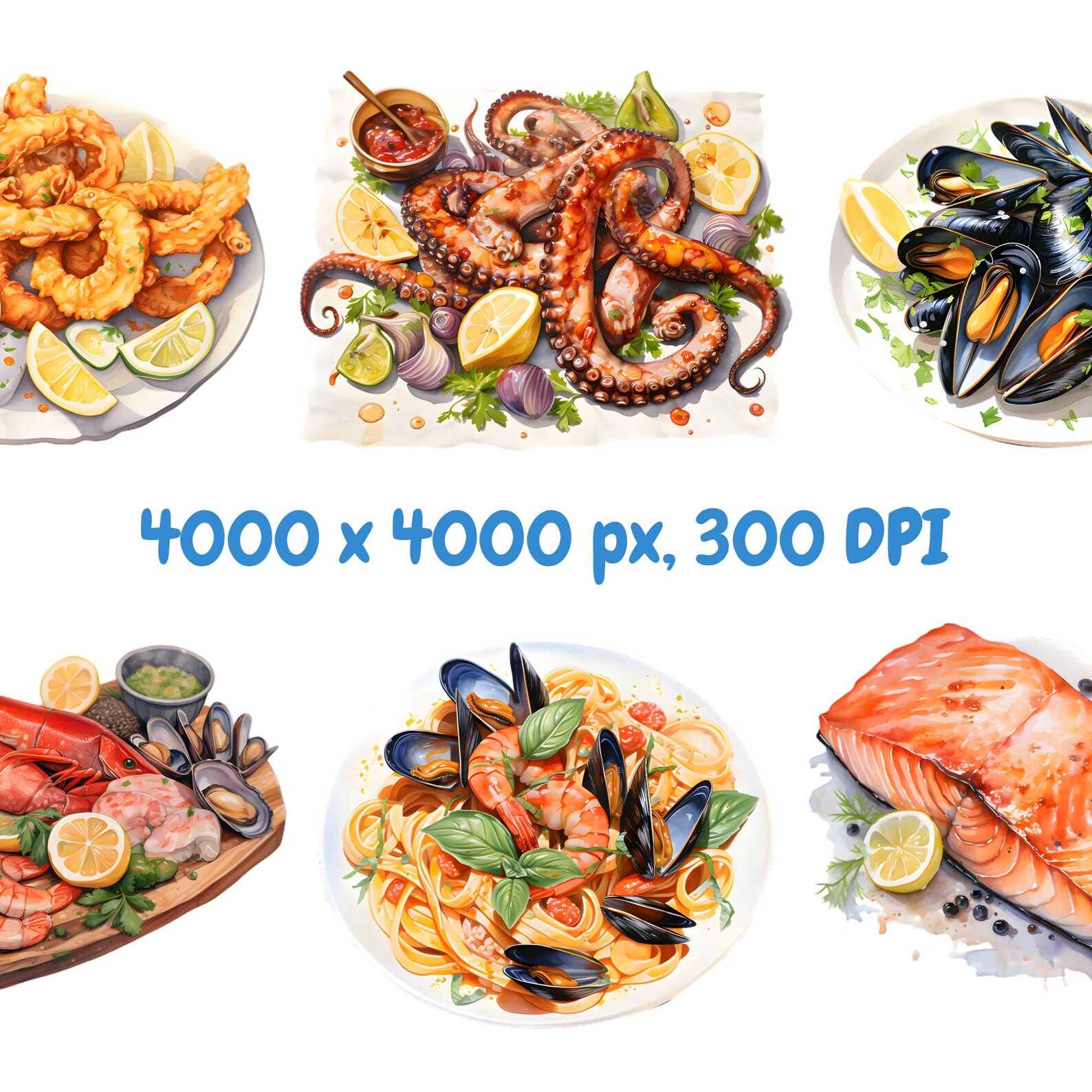 Watercolor Seafood Clipart Bundle, Seafood Dishes Clipart, Lobster ...
