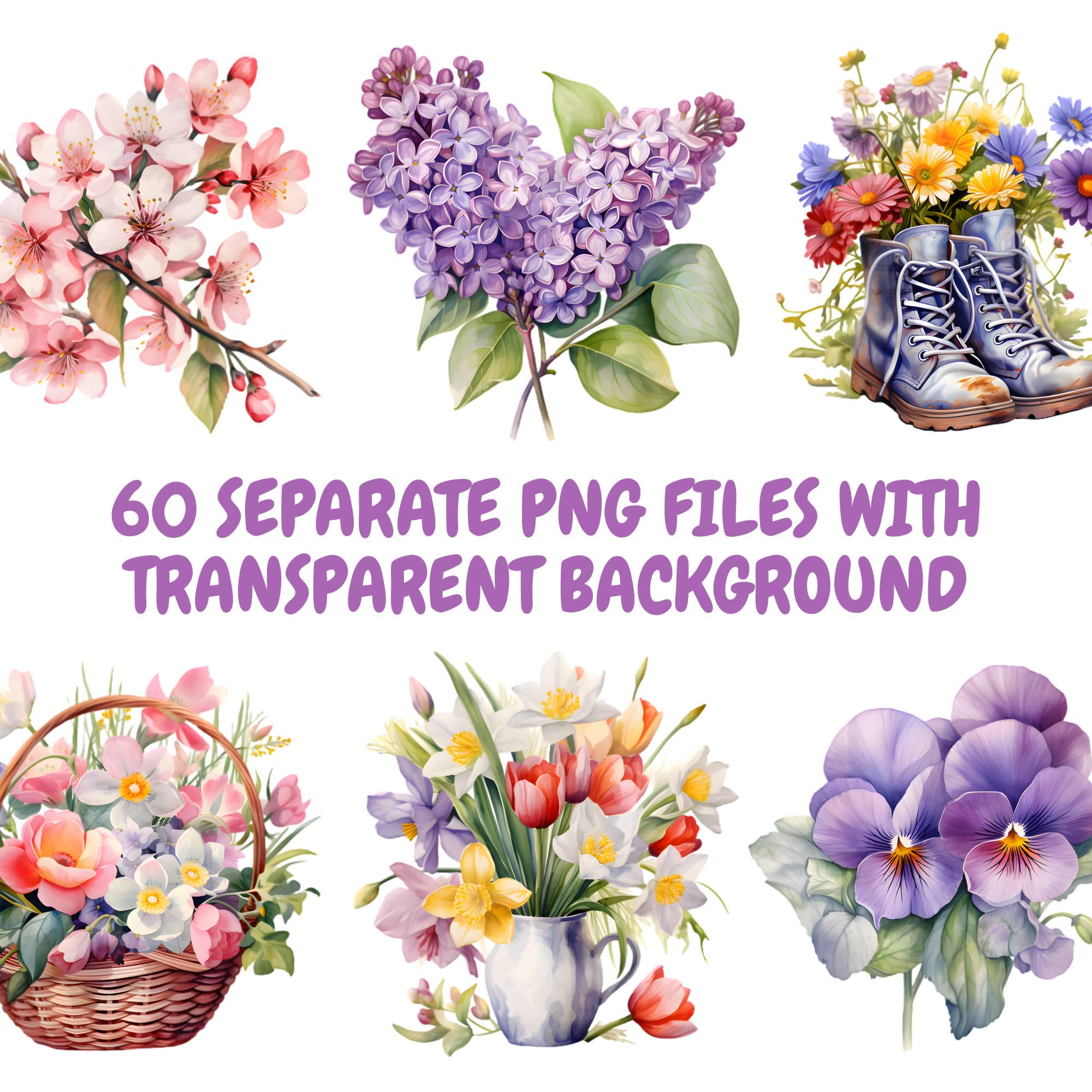 Watercolor Spring Flowers Clipart Bundle, Easter Floral Bouquet PNG ...