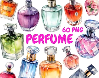 Watercolor Perfume Clipart Bundle, Perfume Bottle Clipart, Beauty Illustrations, Transparent PNG Graphics, Commercial Use