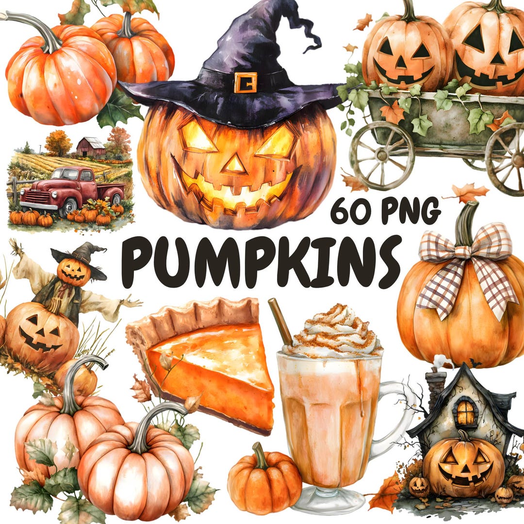 Watercolor Pumpkins Clipart Bundle, Halloween Pumpkin Clipart, Fall ...