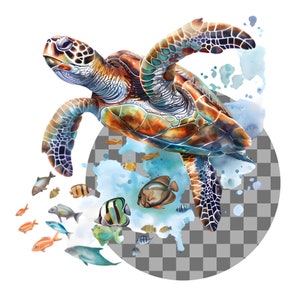 Watercolor Sea Turtles Clipart Bundle, Ocean Animals Clipart, Turtle Illustrations, Transparent PNG Graphics, Commercial Use image 5