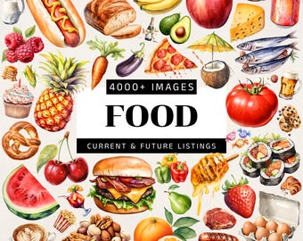 Watercolor Food Clipart Mega Bundle, Farm Vegetables PNG, Tropical Fruits Graphics, Sweet Treats Illustrations, Commercial Use
