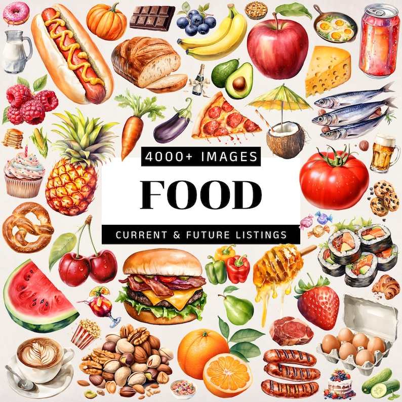 Watercolor Food Clipart Mega Bundle, Farm Vegetables PNG, Tropical ...