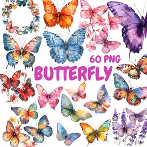 Aquarell Schmetterling Clipart Bundle, Blumen Schmetterlinge Clipart, Schmetterling Illustrationen, transparente PNG Grafiken, kommerzielle Nutzung