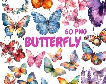 Watercolor Butterfly Clipart Bundle, Floral Butterflies Clipart, Butterfly Illustrations, Transparent PNG Graphics, Commercial Use
