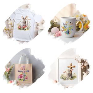 Paquete de imágenes prediseñadas de cruz de Pascua en acuarela, cruz de Pascua floral PNG, gráficos de Pascua, descarga digital instantánea para uso comercial imagen 6