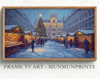 Vienna Christmas Market Tv Wall Art, European Christmas Market Streets Aesthetic Modern Christmas Screensaver, Festive Winter City TV Art