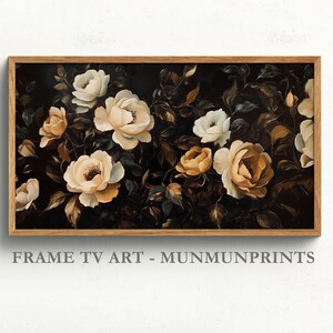 Dark Vintage Flowers Frame TV Art, Spring Tv Art Neutral Pink Rustic Floral Painting, Botanical Easter Screensaver Spring Decor