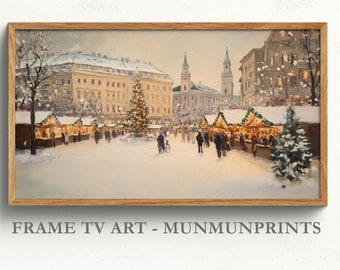 Vienna Christmas Market TV Wall Art, European Christmas Market Streets Aesthetic Modern Christmas Screensaver, Festive Winter City TV Art