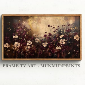 Dark Flowers Frame TV Art, Rustic Summer Tv Art, Vintage Wildflowers Painting, Burgundy Moody Floral Abstract Screensaver dark academia deco