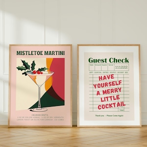Kerst martini print kunst, gastencheque, maretak maretak maretak poster bar kar kunst wordt afgedrukt, retro handtekening cocktail muur kunst digitale download