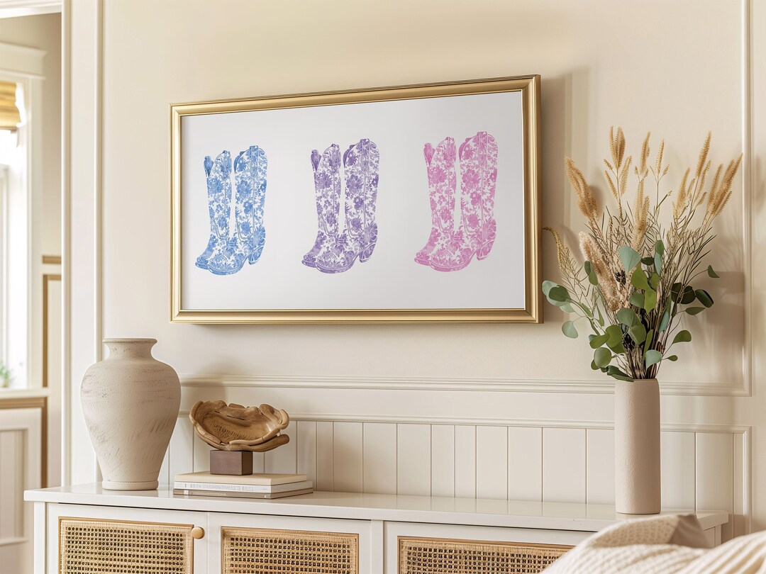 Floral Cowboy Boots Frame TV Pastel Cowboy Boots Samsung Frame TV ...