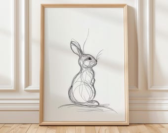 Bunny Sketch Art Print, Minimalist Bunny Rabbit Art, French Country Hare Nursery Artsketch print nursery vintage wildlife