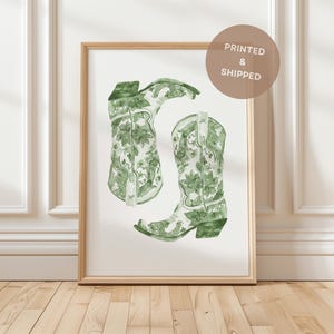 Green Cowboy Boots Print Green Cowboy Boots Wall Art, Minimalist Southern Wall Art Poster, Vintage Western Cowgirl Art, Cute Apartment Decor