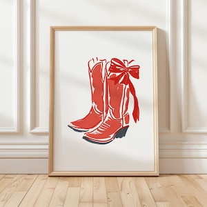 Big Red Boots Print for Coquette room decor | Red Cowboy Boots Print for Boho Decor | Retro Cowgirl Western Art Print Instant Download