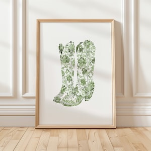 Sage Green Cowboy Boots Print Green Cowboy Boots Wall Art, Minimalist Southern Wall Art Poster, Western Cowgirl Art, Cute Apartment Decor