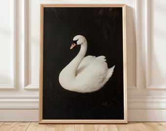 Vintage White Swan Print Minimalist Neutral Printable Wall Art | Modern Farmhouse Decor | Digital Download Bird Watercolor Painting