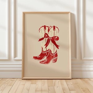 Red Cowboy Boots Print for Coquette room decor | Red Cowgirl Boots Print | Dorm Western Girl Room Wall Art, Trendy Preppy Digital Download