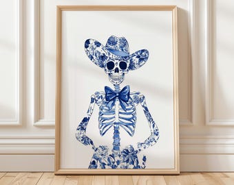Cowboy Skeleton Halloween Print Digital Wall Art, Cowboy Halloween  Decor, Printable Retro Halloween Home Decor Cowboy Hat on Skeleton