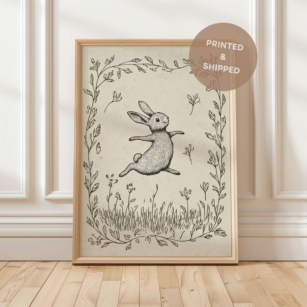Neutral Cottagecore Nursery Antique Easter Rabbit Wall Art, Woodland ...