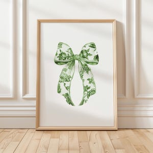 Sage Green Chinoiserie Wall Art Bow Print Cute for Coquette Room Decor, sage green Gallery Wall Art Decor, Trendy Wall Prints, Digital