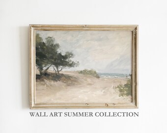 Vintage Küstenlandschaft Gemälde | Strand Haus Wand Kunst Dekor | Vintage Land Landschaft Natur Poster | DRUCKBAR Digitaler Download