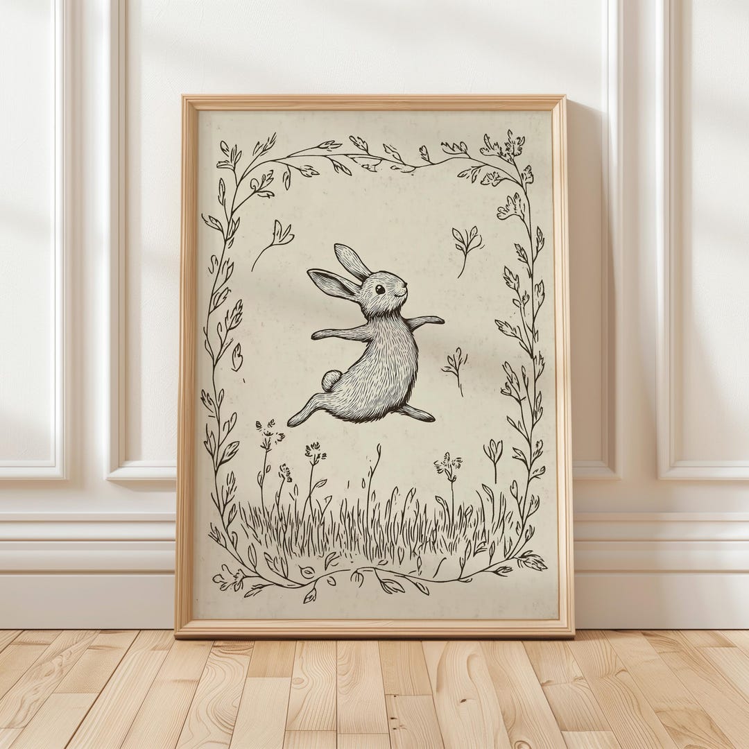 Neutral Cottagecore Nursery Antique Easter Rabbit Wall Art, Woodland ...