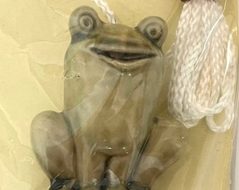 Adorable vintage frog cord pull Country Stoneware Craft made in Britain in original packaging light sage green for lights, blinds, curtains