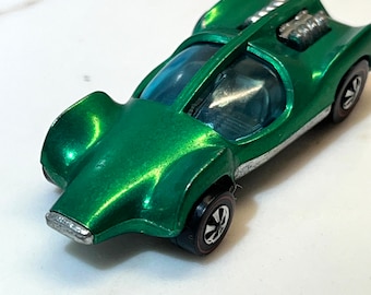 Sweet spectraflame green Hot Wheels Mantis 1969 Hong Kong, blue opening canopy, dark grey interior Redline Mattel vintage car