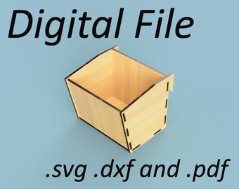 May include: Digital file download of a wooden box with a cutout design. The file formats included are .svg, .dxf, and .pdf.